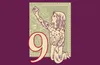 numeral 9 with little girl holding up ornament