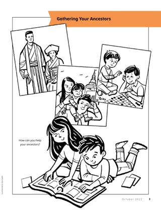 coloring page of children looking at family photos