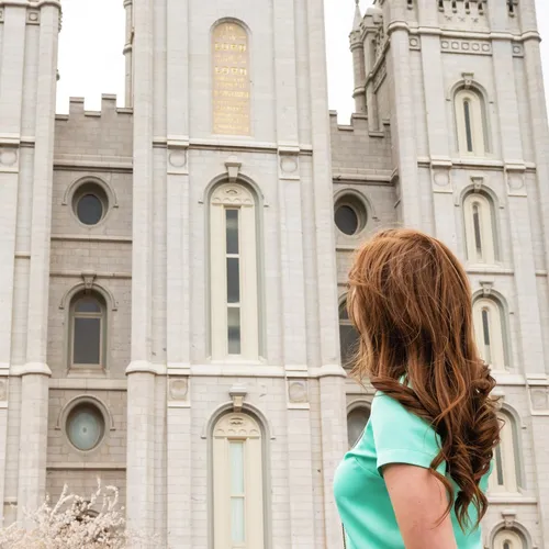 a woman looking at the temple
