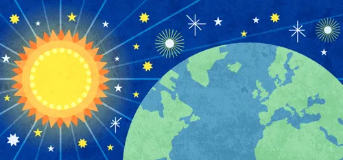 The earth and sun in space
