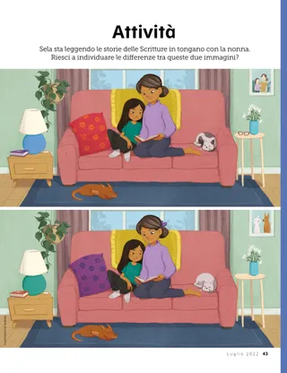 girl reading scriptures with grandma on couch