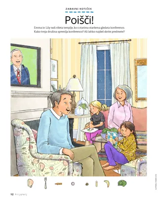 children watching conference with grandparents