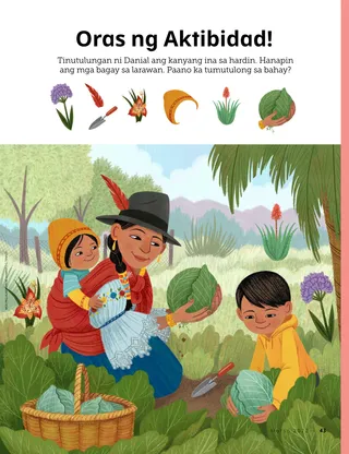 boy gardening with his mom in Peru