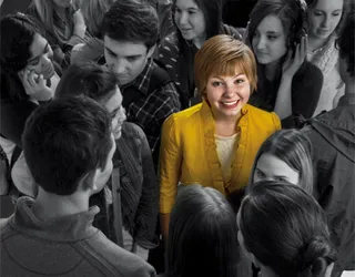 young woman in a crowd