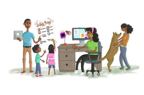 family working on media saftey rules together