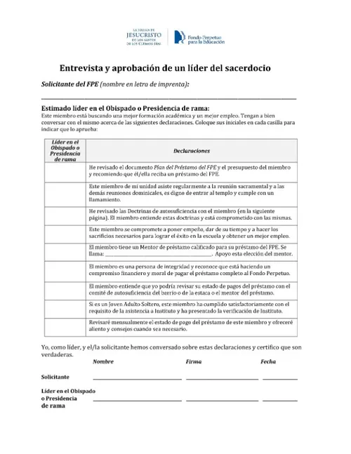 formulario para la entrevista y aprobación