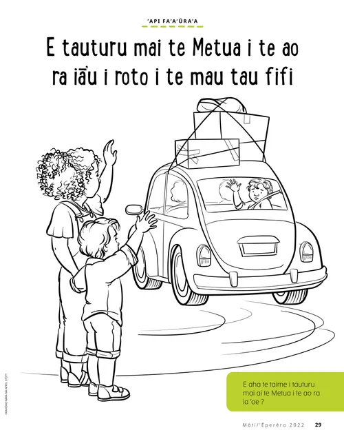 coloring page of boy waving while friend drives away