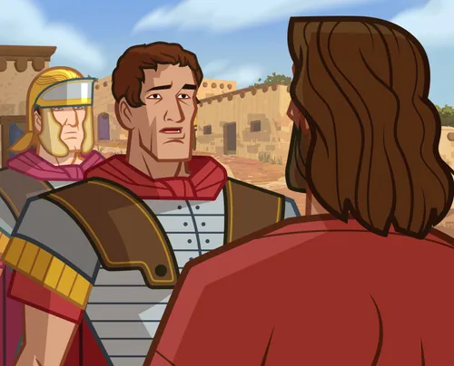 People tell Jesus that the centurion does not feel worthy.