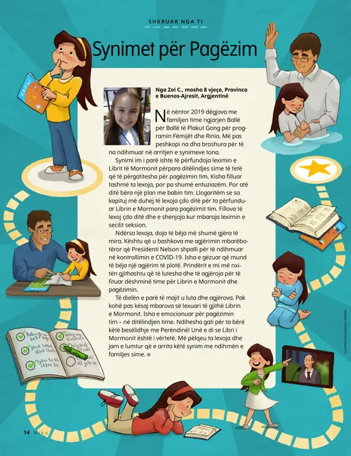 girl watching conference and reading scriptures