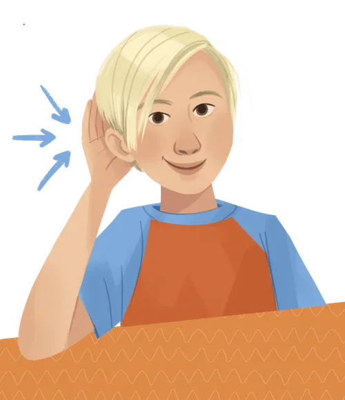 Boy with hand to his ear