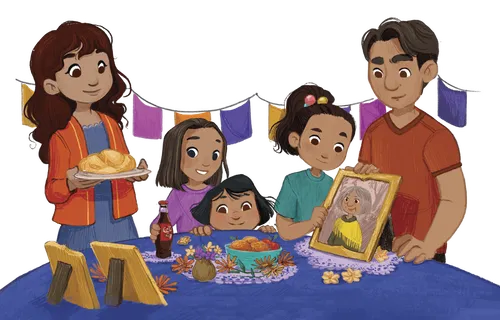 Family with ofrenda table