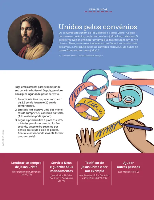 Página em PDF com uma ilustração de Jesus Cristo e uma ilustração de mãos escrevendo em tiras de papel