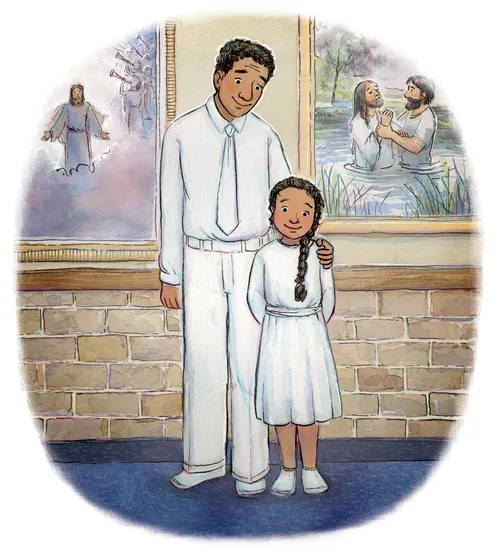father and daughter in baptism clothes
