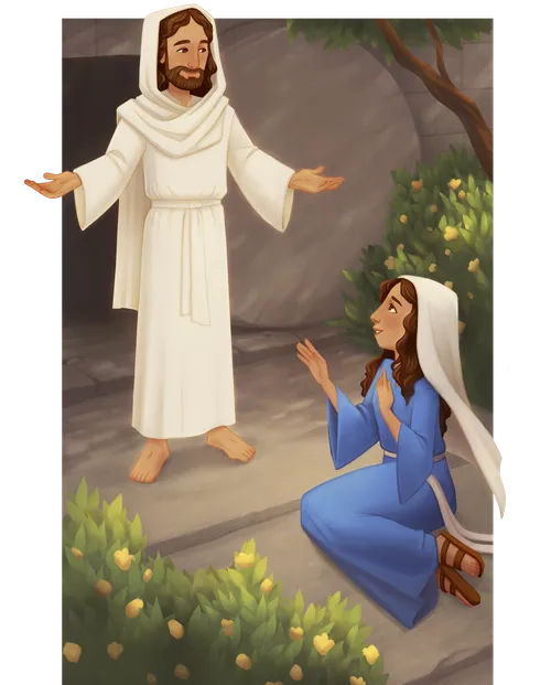 Jesus outside the tomb speaking to Mary