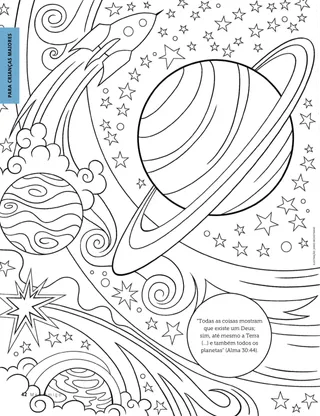 Página de colorir com planetas e estrelas