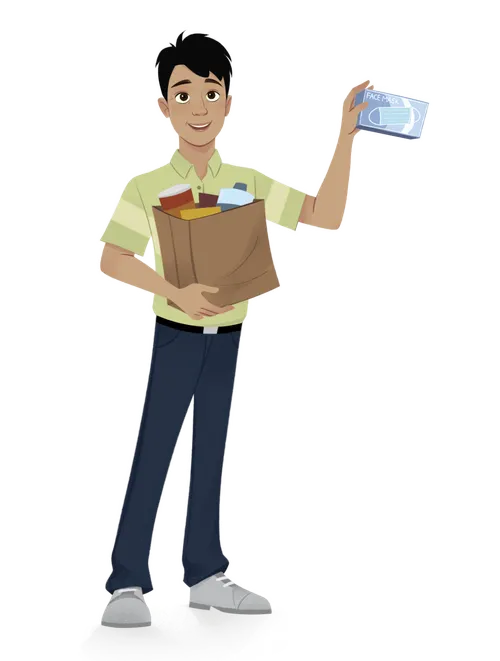 Man holding box of face masks