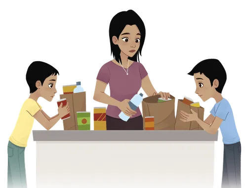 Family assembling emergency bags