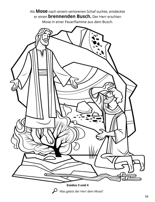 PDF/Ausmalbild: Mose sieht Gott im brennenden Busch