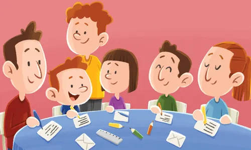 family making cards together