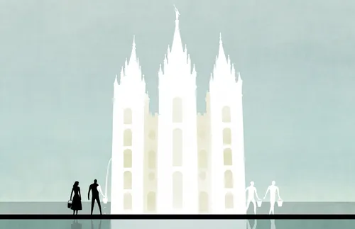 Salt Lake Temple filling up buckets illustration