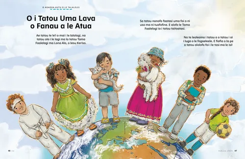 Itulau PDF faatasi ma se ata o tamaiti o lo o tutu i luga o le lalolagi ua oofu i ofu faaleaganuu mai atunuu eseese