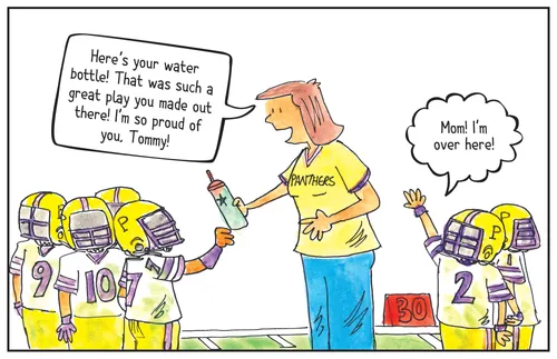 mom and football players