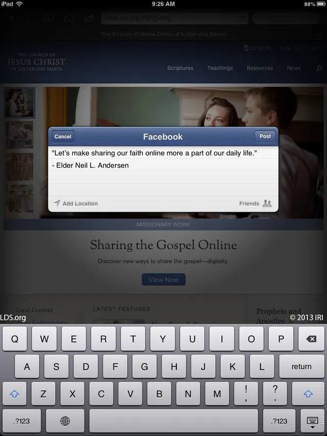“Let’s make sharing our faith online more a part of our daily life.”—Elder Neil L. Andersen, “It’s a Miracle”