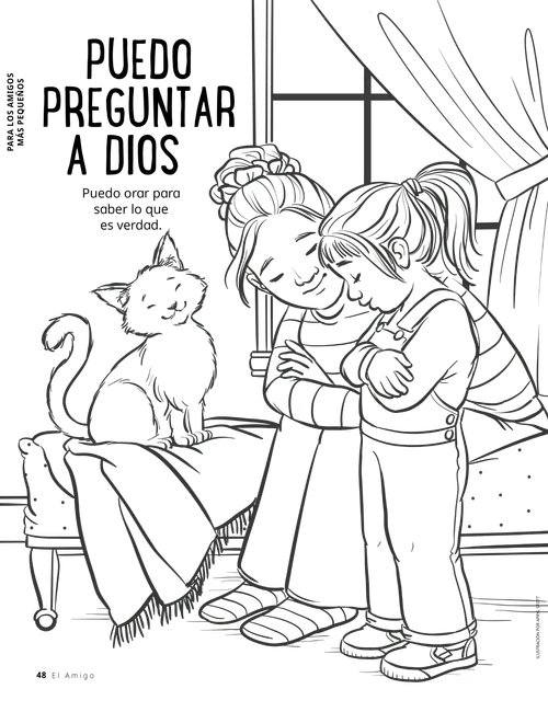 Página para colorear en PDF de una mujer y una niña orando