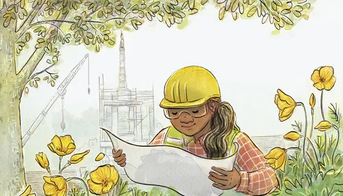 Worker building temple