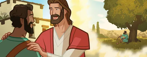 Jesus talking with Nathanael.