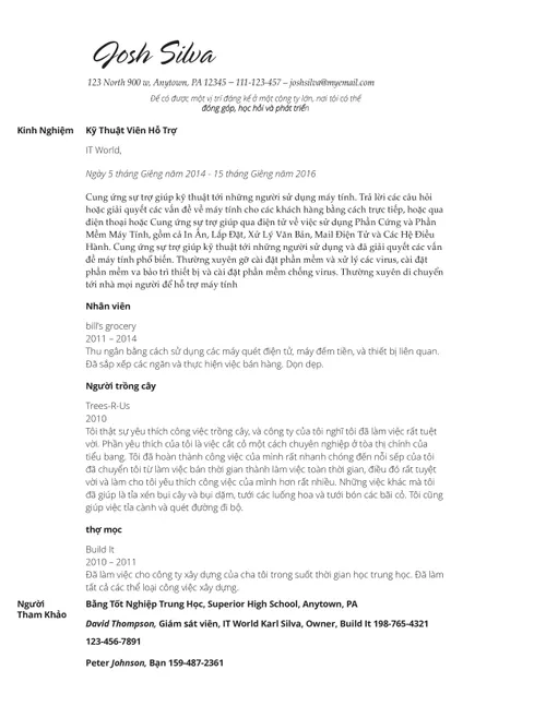 ví dụ về bản lý lịch nghề nghiệp dở
