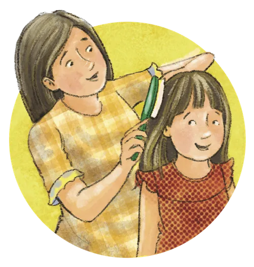 Mom brushing daughter’s hair