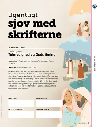 PDF-side med illustrationer af Abraham, Sara og den lille Isak