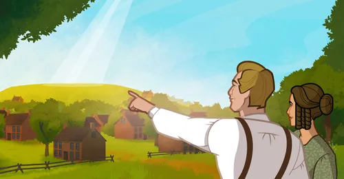 Joseph Smith pointing to the future site of the Nauvoo Temple