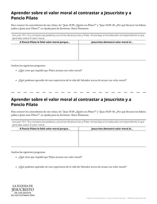Volante: Aprender sobre el valor moral al contrastar a Jesucristo y a Poncio Pilato