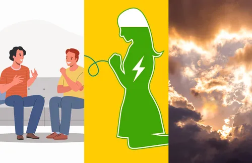 a composite image of illustrated young adults