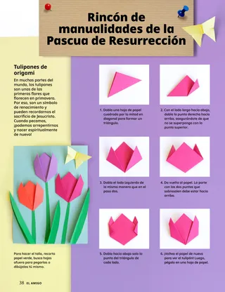 Una página en PDF con la actividad de tulipanes de origami