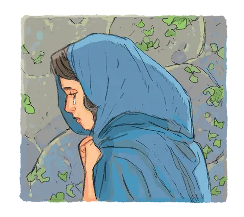 Illustration représentant Marie de Magdala en train de pleurer
