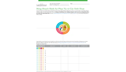 bản hoạch định sự phục vụ và các sinh hoạt