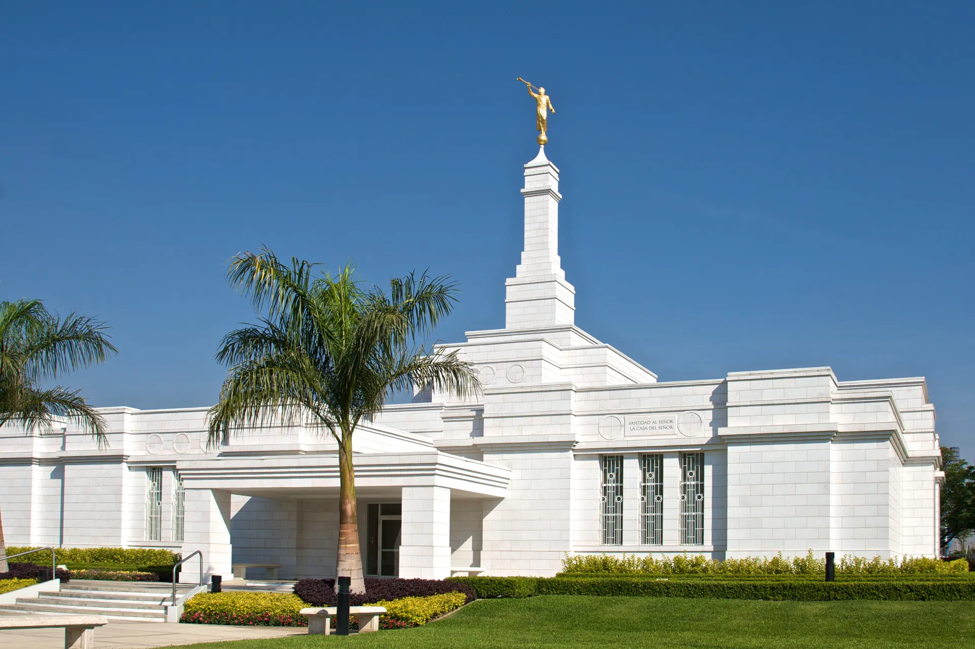 The Oaxaca Mexico Temple entrance, including scenery and the exterior of the temple.