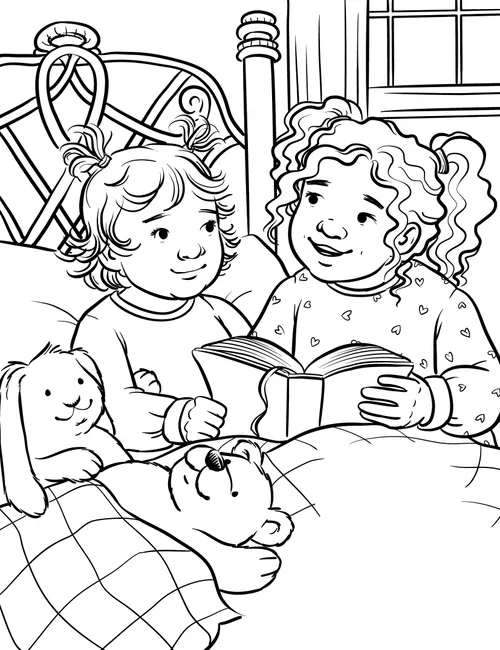 A girl showing a younger girl the scriptures