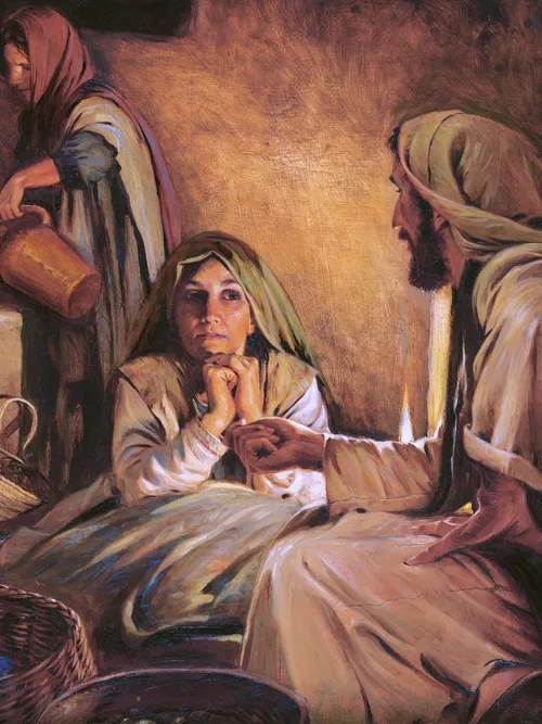 Mary sitting and listening to Jesus