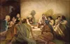 Jesus Christ and eleven Apostles seated on the floor around a low table
