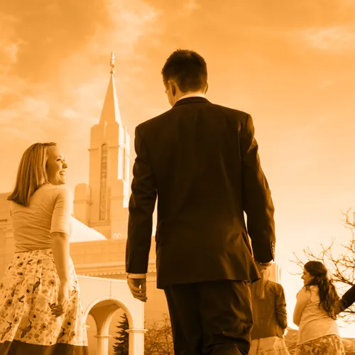 people walking toward the temple