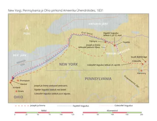 Ameerika Ühendriikide New Yorgi, Pennsylvania ja Ohio piirkonna kaart, 1831