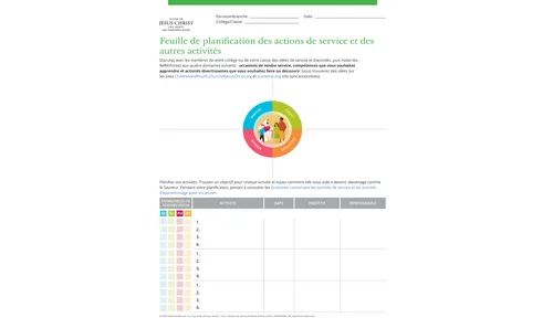 agenda pour planifier les activités de service et les activités d’apprentissage