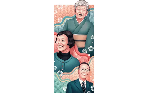 two Japanese women and a Japanese man