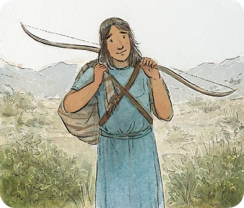 Nephi carrying his bow