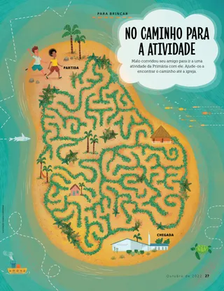 Tropical island maze leading to church building