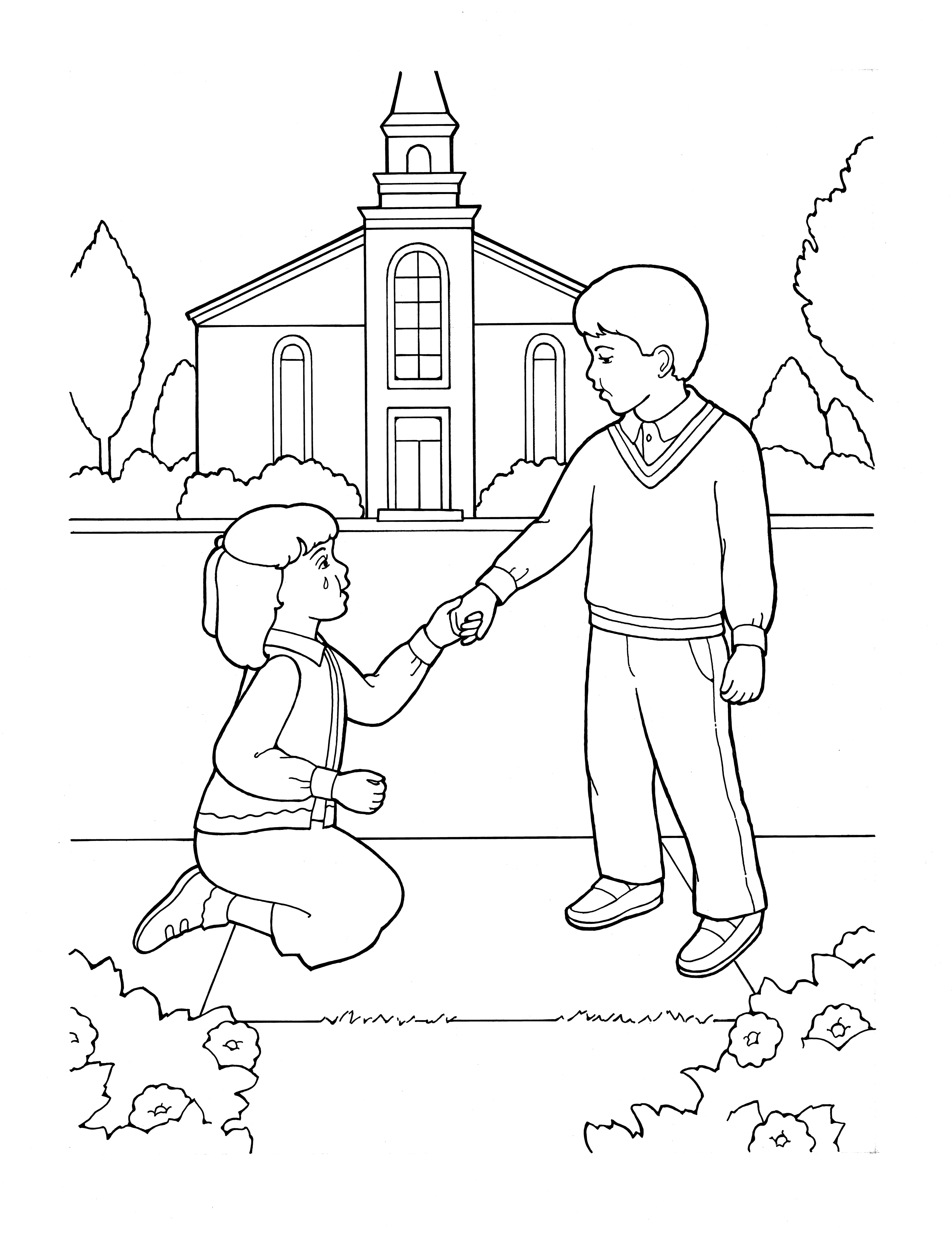 An image of a boy helping a crying girl.